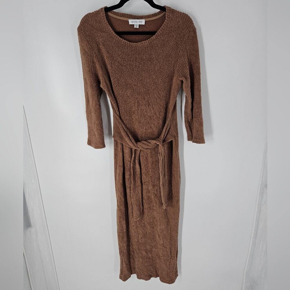 Amour Vert Brown Marais Cloud Rib Midi Dress M